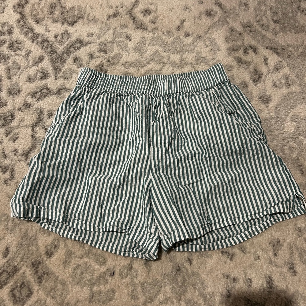 Green and white stripped shorts XS inseam 4 inch inseam summer bottoms casual